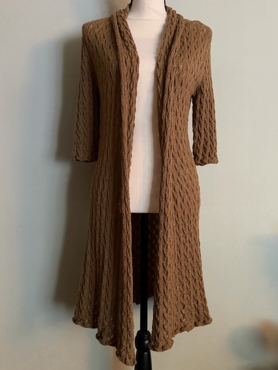 Kuna Sweaters - Kuna | 100% Baby Alpaca Longline Open Cardigan Tan Textured Knit | M
